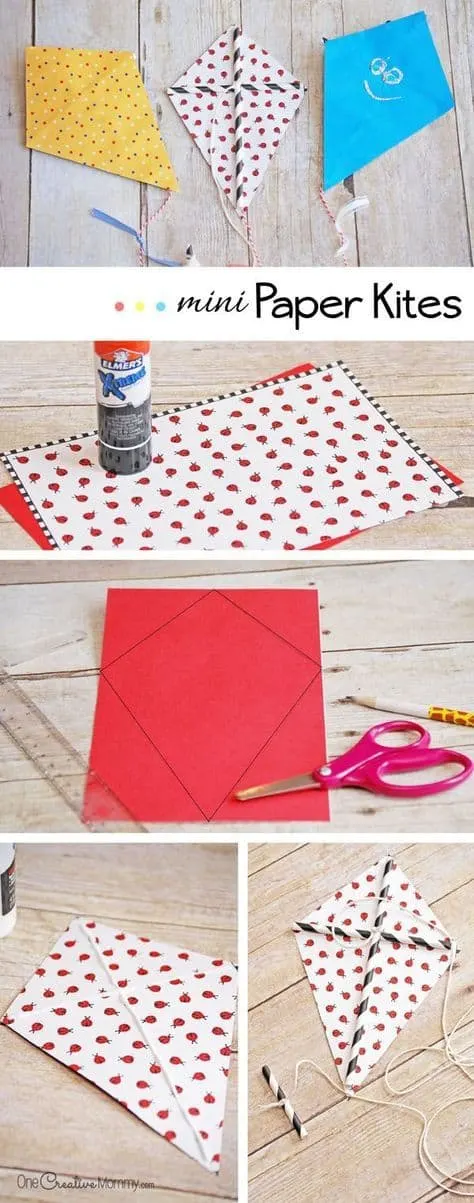mini kite - spring kid crafts- kid crafts - amorecraftylife.com #preschool #craftsforkids #crafts #kidscraft