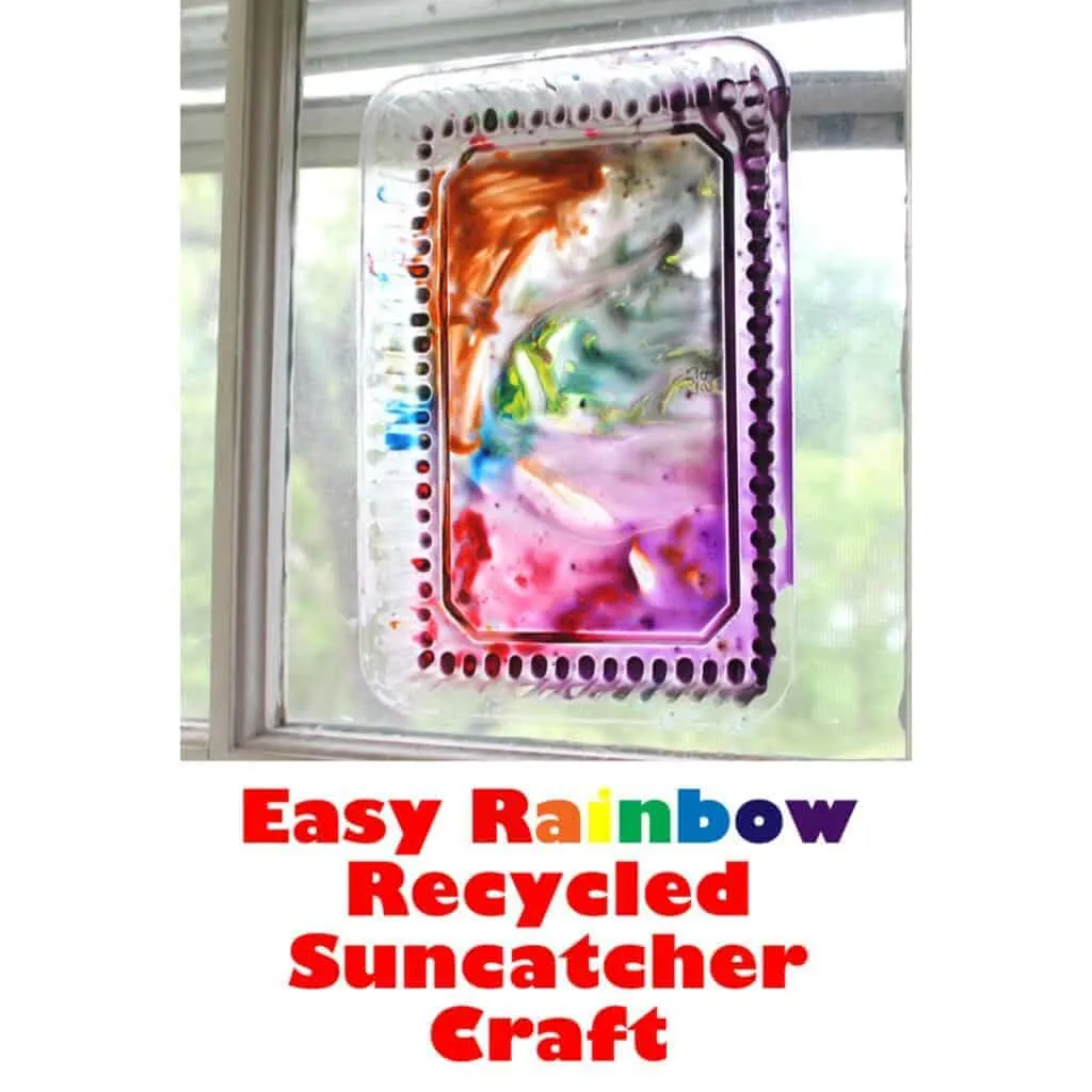 recycled lid suncatcher rainbow crafts - crafts for kids- kid crafts - acraftylife.com #preschool #kidscraft #craftsforkids