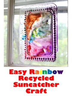 recycled lid suncatcher rainbow crafts - crafts for kids- kid crafts - acraftylife.com #preschool #kidscraft #craftsforkids