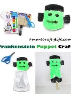 Frankenstein puppet kid craft - halloween kid craft -amorecraftylife.com #kidscraft #craftsforkids #preschool