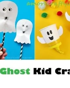 ghost kid crafts - halloween kid craft - fall kid craft -amorecraftylife #kidscraft #craftsforkids #preschool