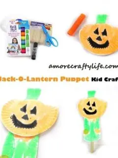 jack-o-lantern puppet kid craft - pumpkin craft - halloween kid craft -amorecraftylife.com #kidscraft #craftsforkids #preschool