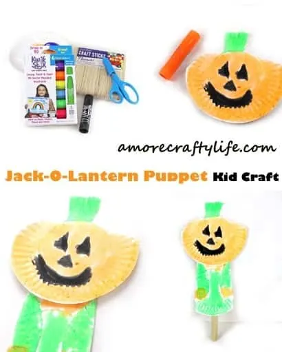 jack-o-lantern puppet kid craft - pumpkin craft - halloween kid craft -amorecraftylife.com #kidscraft #craftsforkids #preschool