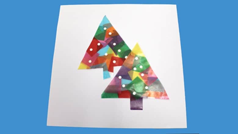 winter tissue paper christmas tree kid craft - christmas kid craft - arts and crafts activities - amorecraftylife.com #kidscraft #craftsforkids #christmas #preschool
