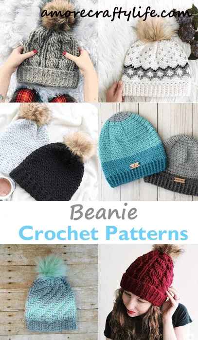 beanie crochet patterns - winter hat crochet patterns - crochet pattern pdf - amorecraftylife.com #crochet #crochetpattern