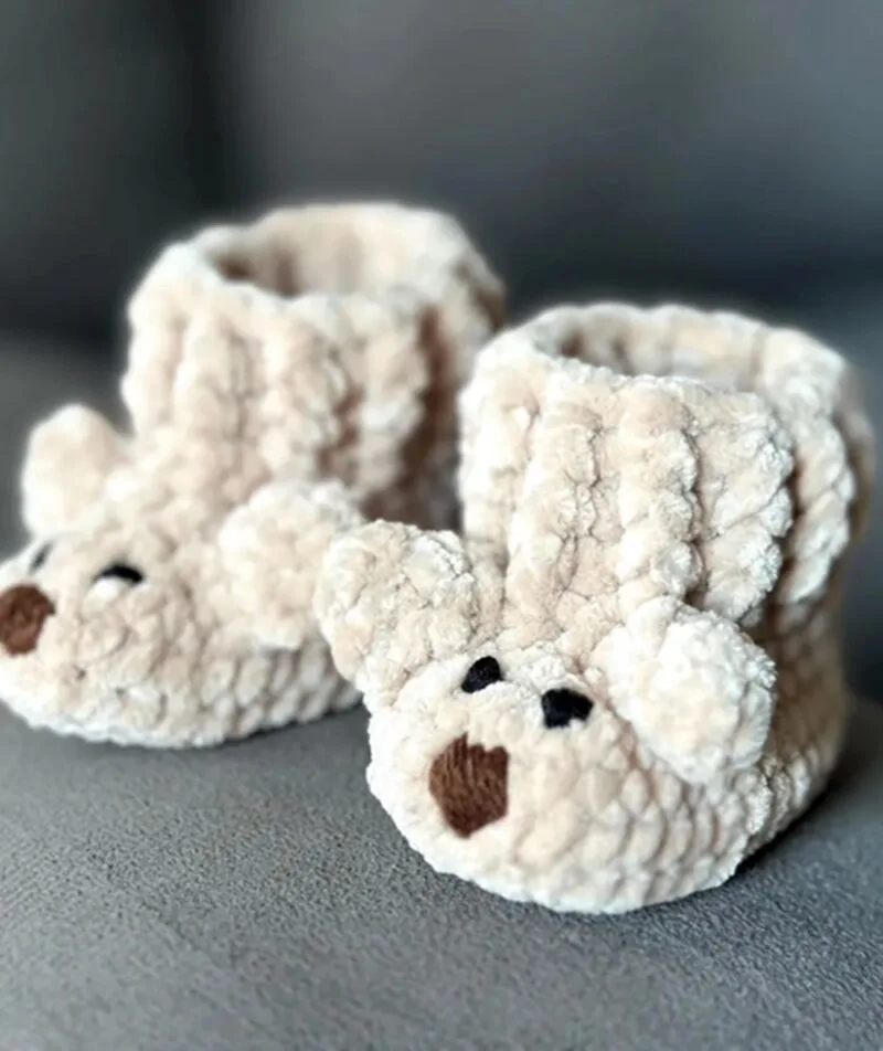 crocheted bear baby booties