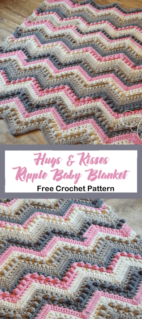 hugs kisses baby blanket free crochet pattern - ripple crochet pattern- pattern pdf - amorecraftylife.com #crochet #crochetpattern #freecrochetpattern