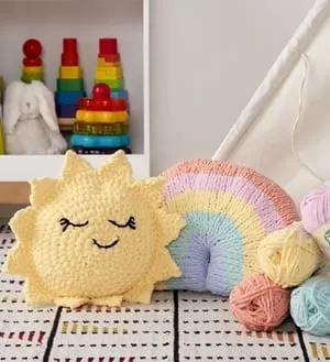 sun rainbow free baby pillow crochet pattern - amorecraftylife.com #baby #crochet #crochetpattern #freecrochetpattern
