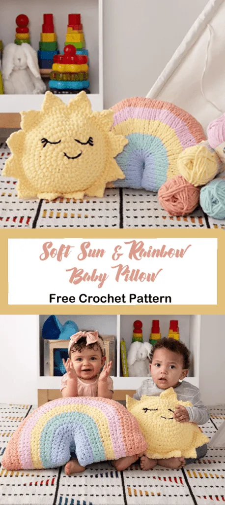 sun rainbow free baby pillow crochet pattern - amorecraftylife.com #baby #crochet #crochetpattern #freecrochetpattern