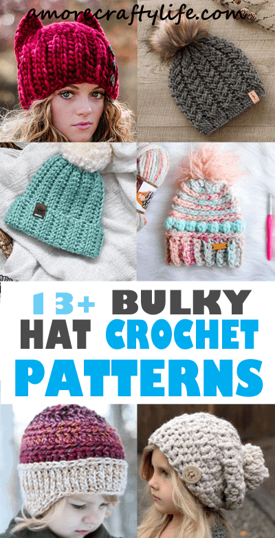 bulky hat crochet patterns- winter hat crochet pattern- bulky yarn - amorecraftylife.com #crochet #crochetpattern #diy