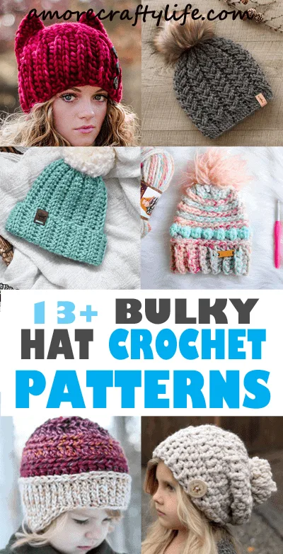 bulky hat crochet patterns- winter hat crochet pattern- bulky yarn - amorecraftylife.com #crochet #crochetpattern #diy