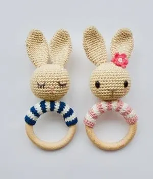 bunny baby rattle Crochet Patterns - Cute Gifts - A More Crafty Life - baby blanket #crochet #crochetpattern #baby 