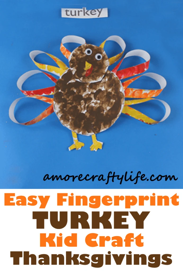 fingerprint turkey kid craft - fall kid craft - thanksgiving kid craft - amorecraftylife.com #kidscraft #craftsforkids #preschool