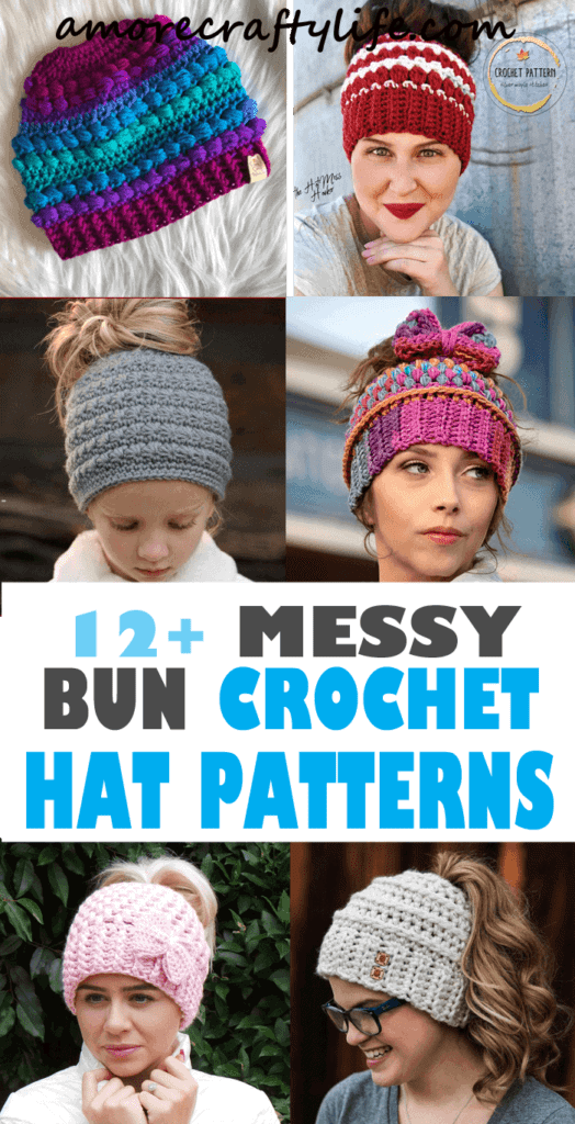 messy bun hat crochet pattern - ponytail hat - winter hat - beanie crochet pattern - women's crochet pattern - amorecraftylife.com #hat #crochet #crochetpattern