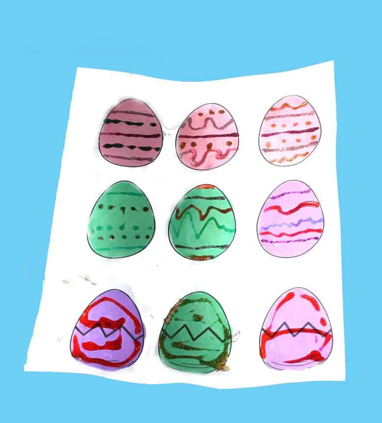 printable glitter Easter egg template kid crafts - crafts for kids - spring craft for kids -amorecraftylife.com #kidscraft #craftsforkids #preschool