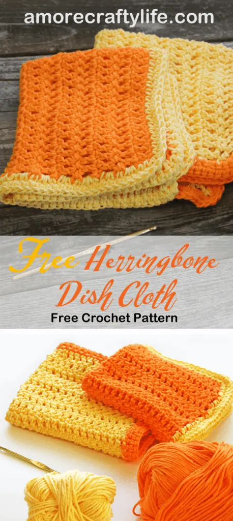 free herringbone double crochet dish cloth crochet pattern -amorecraftylife.com #crochet #crochetpattern #diy #freecrochetpattern