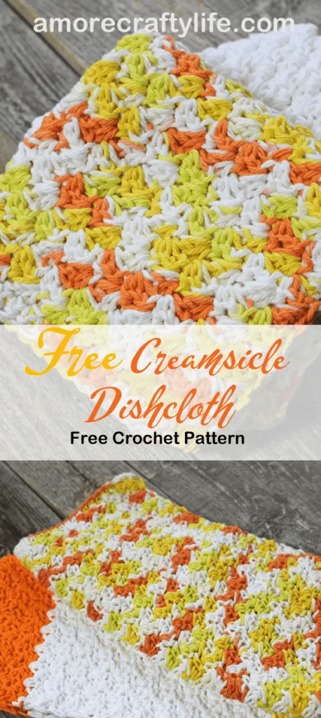 free printable creamsicle crochet dishcloth pattern -amorecraftylife.com #crochet #crochetpattern #diy #freecrochetpattern