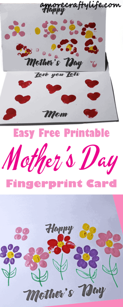 printable fingerprint mothers day card - kid crafts -handmade gift - amorecraftylife.com #kidscraft #craftsforkids #preschool