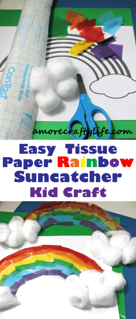 tissue paper rainbow suncatcher crafts - crafts for kids- kid crafts - amorecraftylife.com #preschool #kidscraft #craftsforkids
