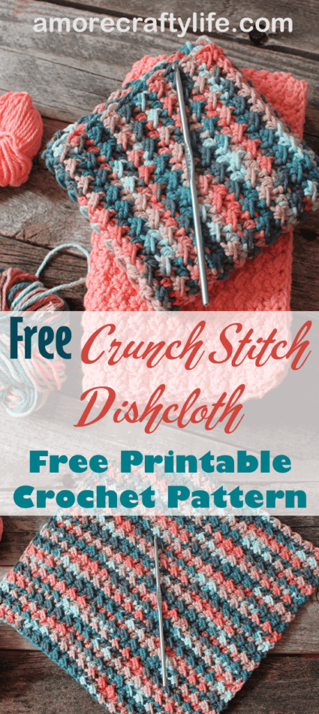 free printable crunch stitch crochet dishcloth pattern -amorecraftylife.com #crochet #crochetpattern #diy #freecrochetpattern