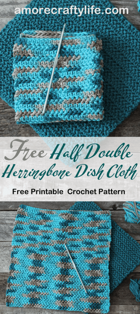 free printable herringbone half double crochet dishcloth pattern -amorecraftylife.com #crochet #crochetpattern #diy #freecrochetpattern