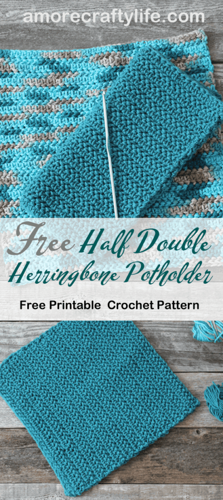 free printable herringbone half double crochet potholder pattern -amorecraftylife.com #crochet #crochetpattern #diy #freecrochetpattern