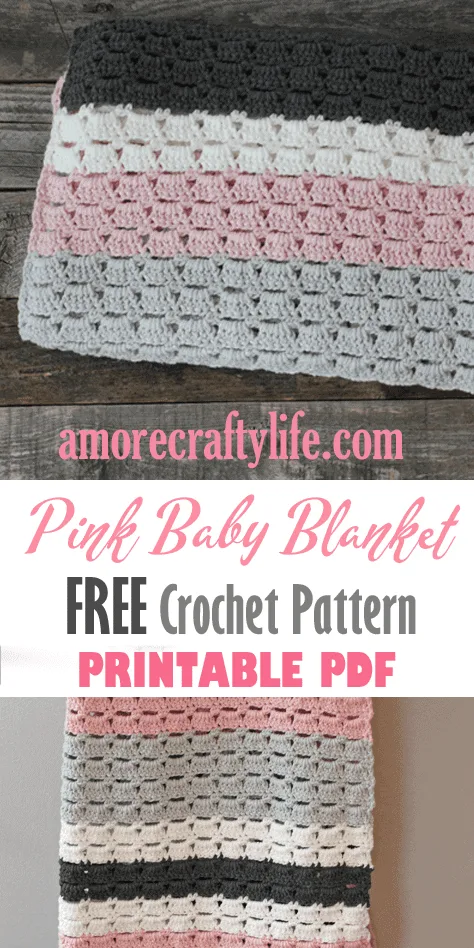 gray pink stripe crochet baby blanket pattern - amorecraftylife.com -feels like butta yarn - baby afghan - free printable crochet pattern #baby #crochet #crochetpattern #freecrochetpattern