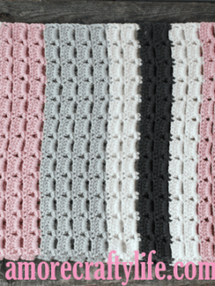 gray pink stripe crochet baby blanket pattern - amorecraftylife.com -feels like butta yarn - baby afghan - free printable crochet pattern #baby #crochet #crochetpattern #freecrochetpattern