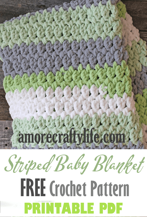 gray green easy striped crochet baby blanket pattern - amorecraftylife.com -bernat blanket yarn - baby afghan - free printable crochet pattern - bernat blanket yarn #baby #crochet #crochetpattern #freecrochetpattern