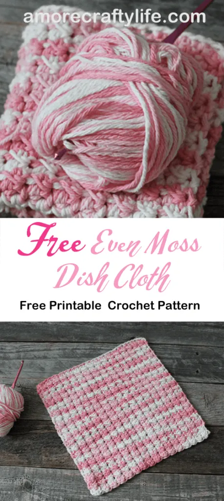 free printable even moss stitch crochet dishcloth pattern -amorecraftylife.com #crochet #crochetpattern #diy #freecrochetpattern