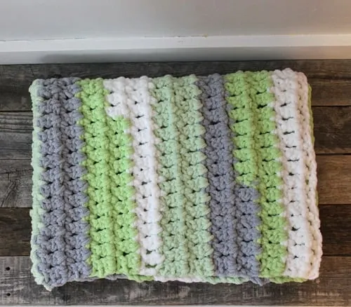  gray green easy striped crochet baby blanket pattern - amorecraftylife.com -bernat blanket yarn - baby afghan - free printable crochet pattern - bernat blanket yarn #baby #crochet #crochetpattern #freecrochetpattern