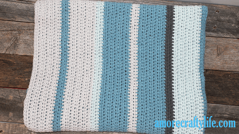 Blue Stripe Baby Crochet Blanket Pattern: Free HDC Blanket