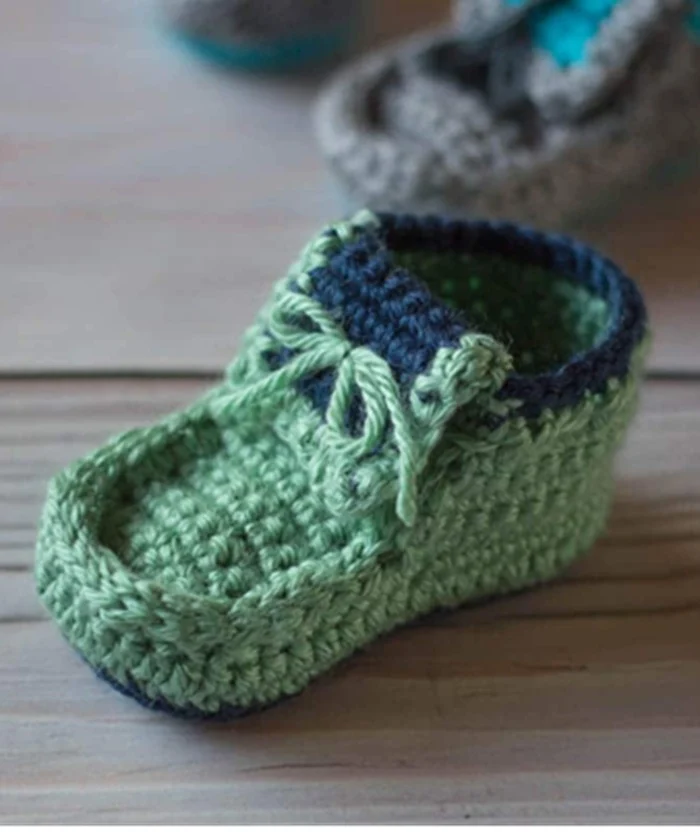 blue green crochet oka moccasins