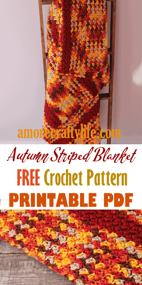 autumn sunset striped crochet blanket pattern - amorecraftylife.com - crochet throw blanket - free printable crochet pattern #crochet #crochetpattern #freecrochetpattern