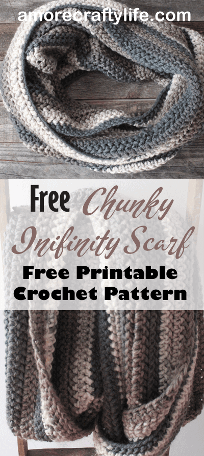 free chunky infinity scarf crochet pattern -super bulky yarn gauge 6- easy wide scarf pattern - amorecraftylife.com #crochet #crochetpattern #freecrochetpattern
