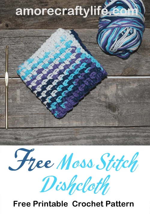 free printable crochet moss stitch dishcloth pattern -amorecraftylife.com #crochet #crochetpattern #diy #freecrochetpattern