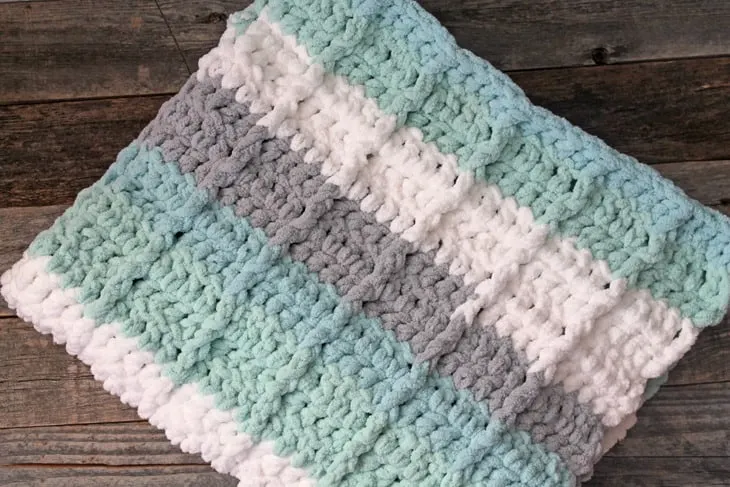 easy seafoam stripe crochet baby blanket free pattern - amorecraftylife.com -bernat blanket yarn - baby afghan - free printable crochet pattern - bernat blanket yarn #baby #crochet #crochetpattern #freecrochetpattern