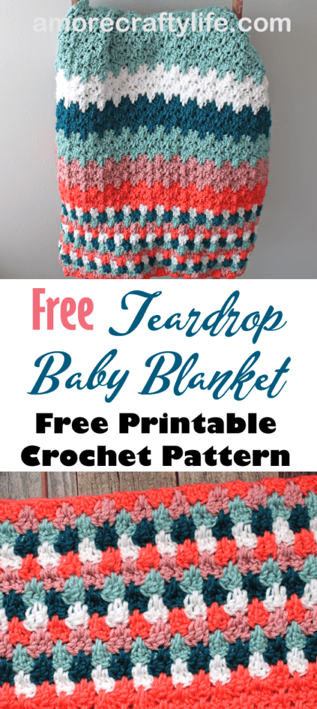 easy crochet blanket pattern free PDF - teardrop stitch -amorecraftylife.com - afghan pattern -crochet blanket pattern- red heart yarn- double crochet - free printable crochet pattern #crochet #crochetpattern #freecrochetpattern