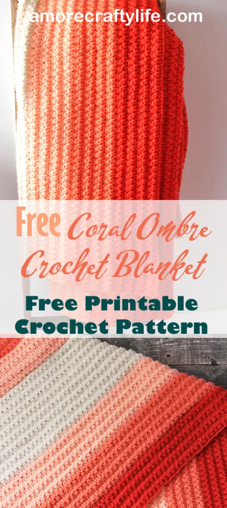 coral ombre crochet blanket free pattern- amorecraftylife.com -crocheted afghan - free printable crochet pattern - #crochet #crochetpattern #freecrochetpattern