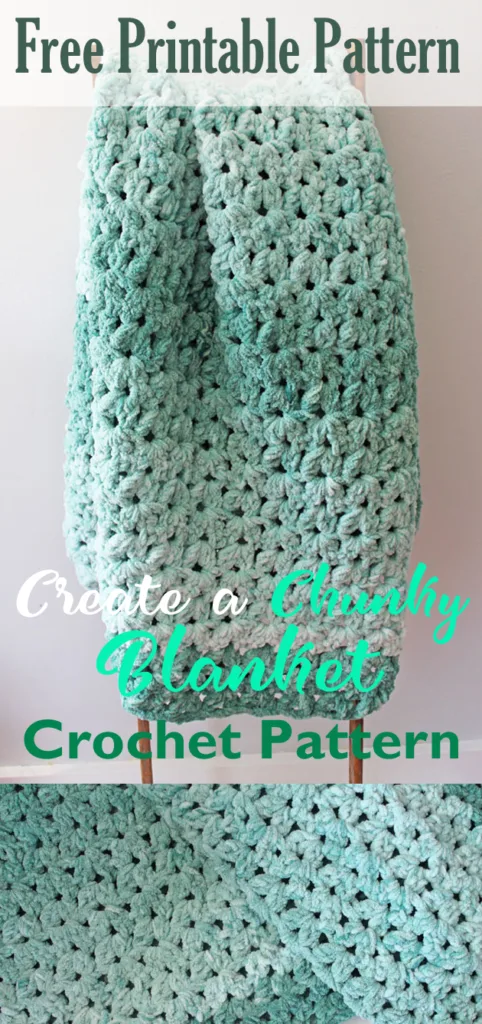 Make this quick and easy mist green chunky crochet blanket free pattern.  super bulky chenille yarn - amorecraftylife.com -bernat blanket yarn -lap afghan - free printable crochet pattern - bernat blanket yarn #crochet #crochetpattern #freecrochetpattern