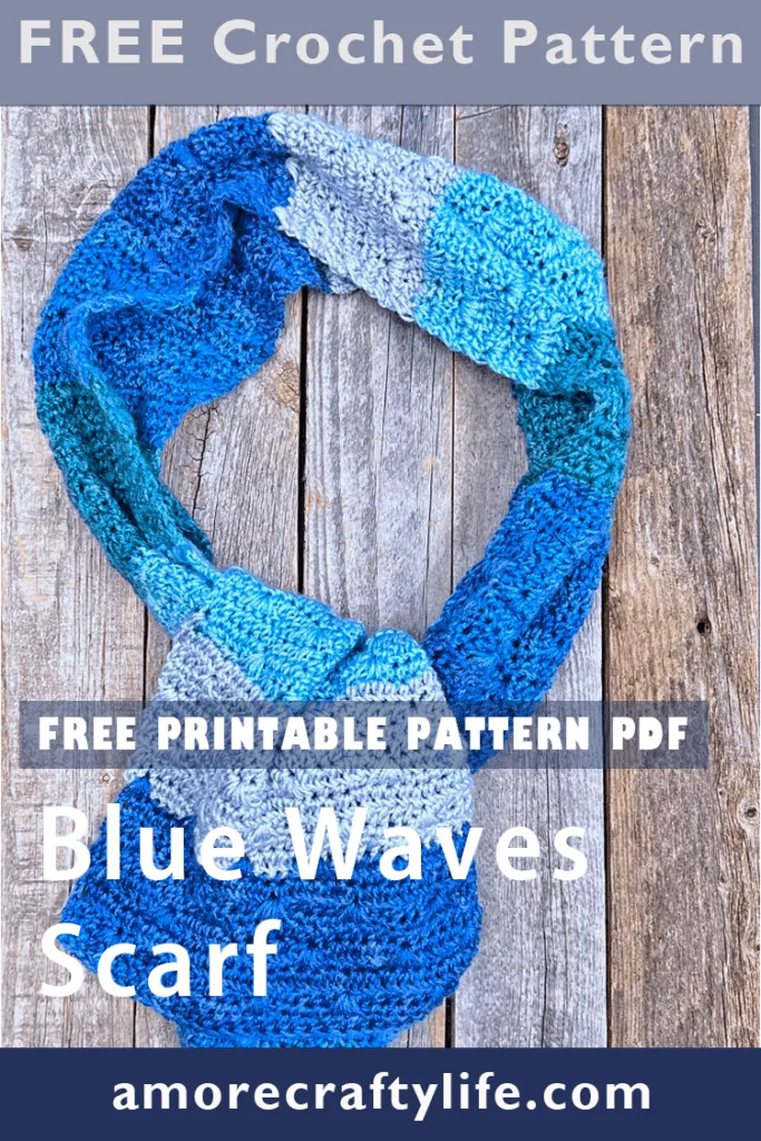 blue waves crochet -scarf pattern - Free PDF- printable pdf - winter headband - amorecraftylife.com Red Heart Unforgettable Yarn #crochet #crochetpattern #freecrochetpattern