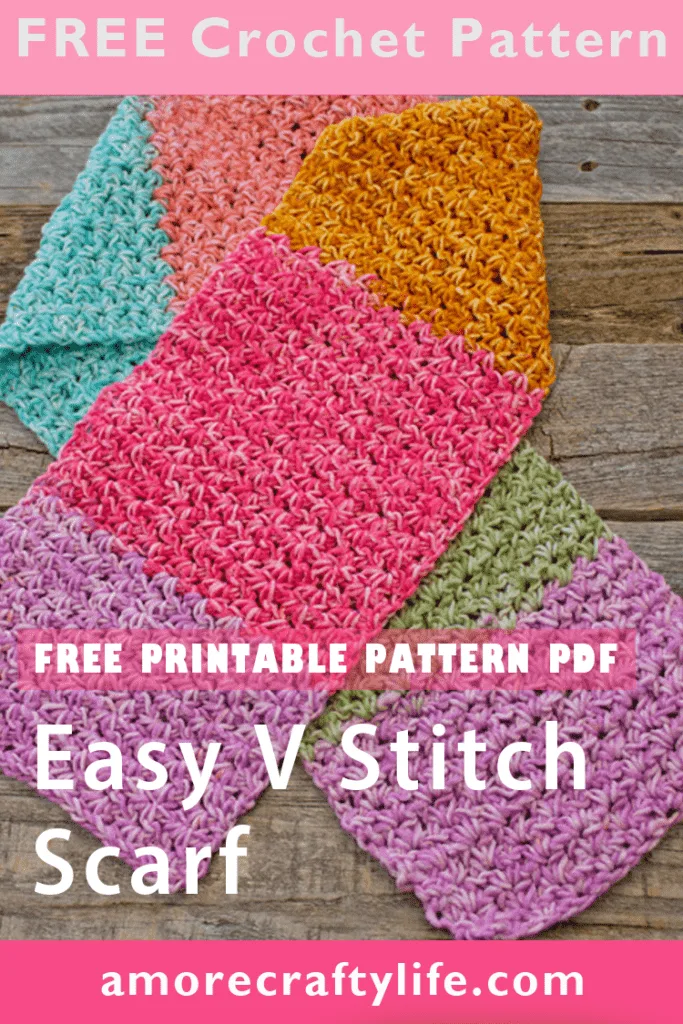 Make an easy v stitch scarf crochet pattern - child scarf- Crochet Pattern Free PDF- printable pdf - winter headband - amorecraftylife.com #crochet #crochetpattern #freecrochetpattern