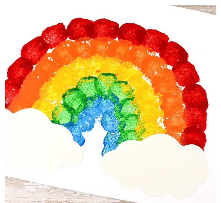 cotton ball painting rainbow craft