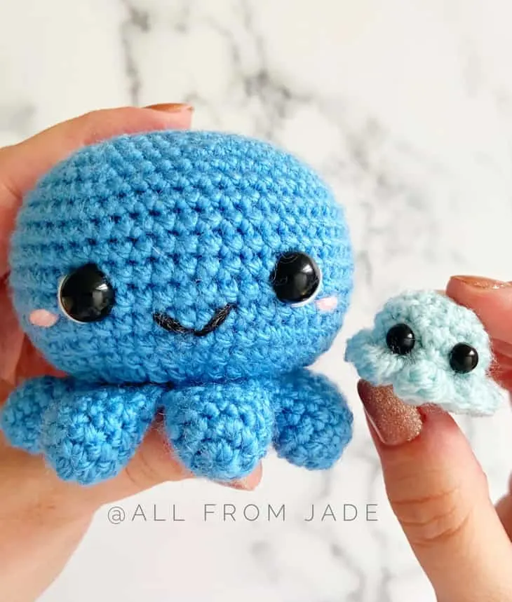 Make a cute crochet octopus. This adorable stuffed animal would make a cute baby gift. 