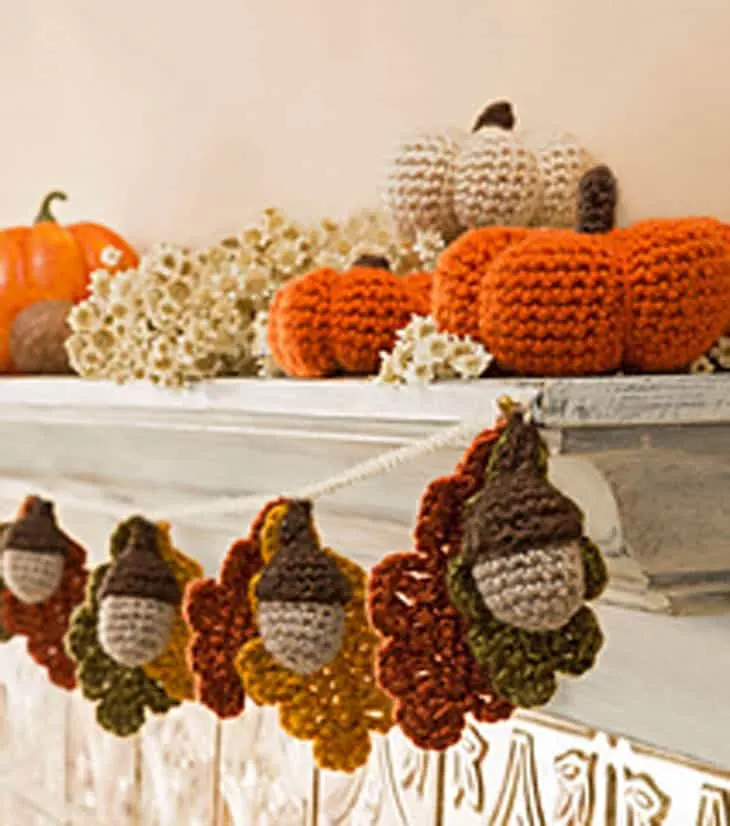 Try this crochet pattern for Fall. Make your own acorn and leaves garland.