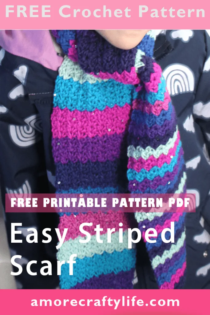 Make an easy striped children's scarf crochet pattern - child scarf- Crochet Pattern Free PDF- printable pdf - amorecraftylife.com