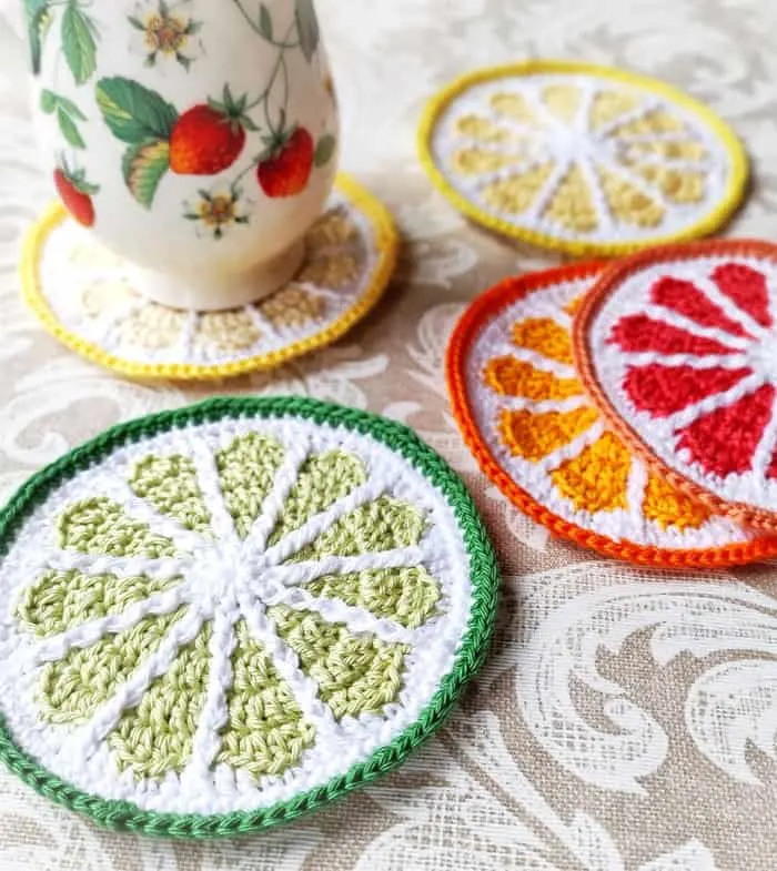 Make some of the fun coaster patterns. There are a bunch of different kinds of coaster patterns to crochet.