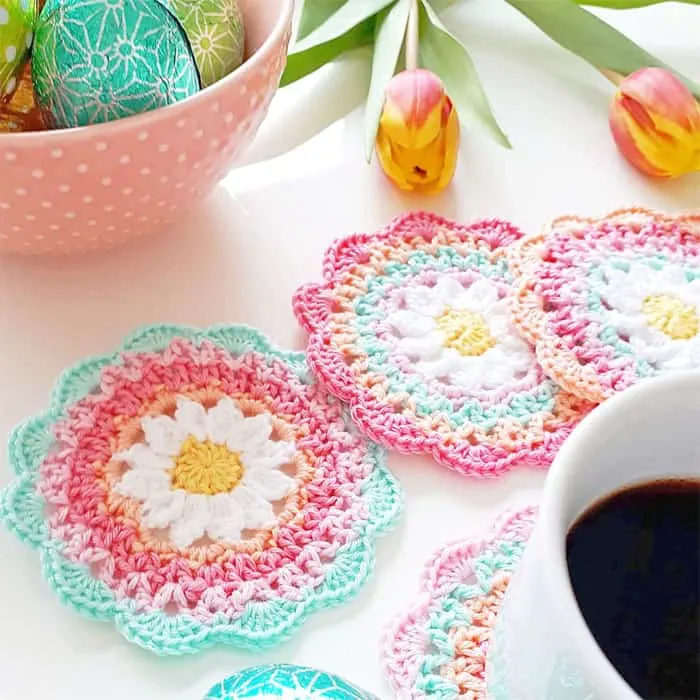 Make some of the fun coaster patterns. There are a bunch of different kinds of coaster patterns to crochet.