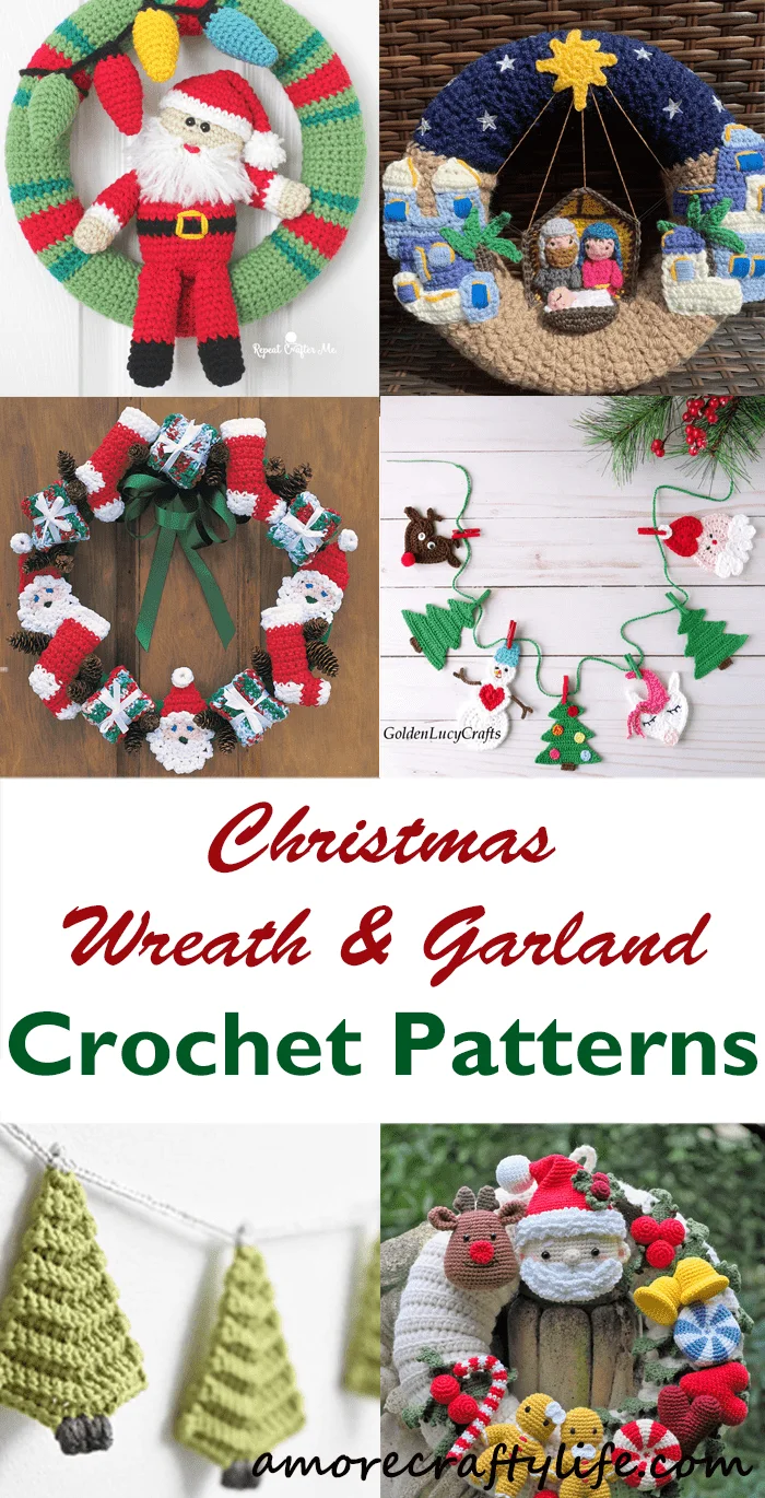 crochet Christmas wreath patterns - winter - home decor- amorecraftylife.com #crochet #crochetpattern #diy #christmas