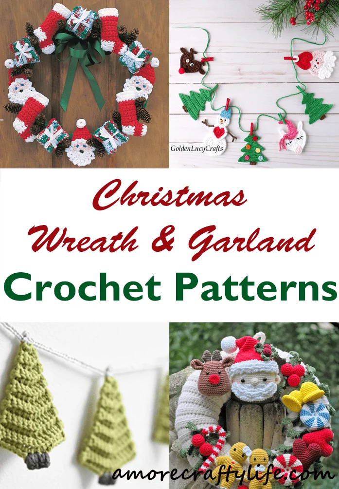 crochet Christmas wreath patterns - winter - home decor- amorecraftylife.com #crochet #crochetpattern #diy #christmas